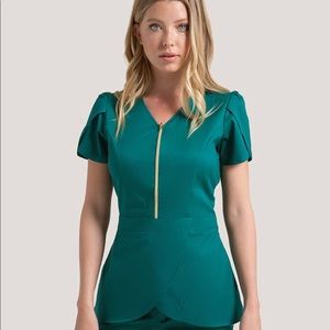 Jaanuu Hunter Green Tulip Scrub top